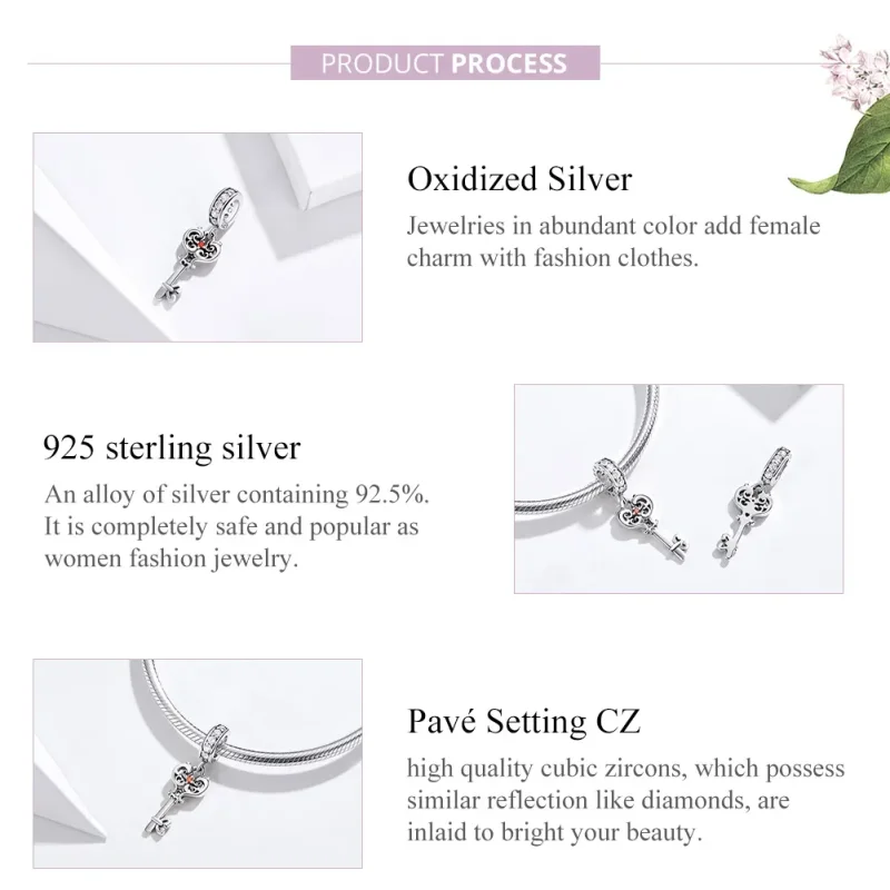 (bilde for) Pandora Style Silver Heartslock Dangle - BSC092 - Vis 7