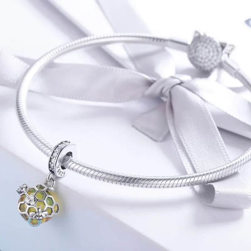 (bilde for) Pandora Style Silver Honeycomb Dangle - SCC879 - Vis 3