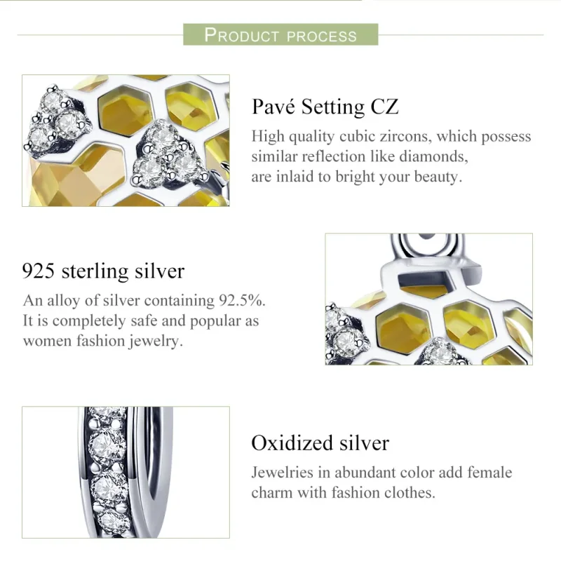 (bilde for) Pandora Style Silver Honeycomb Dangle - SCC879 - Vis 7
