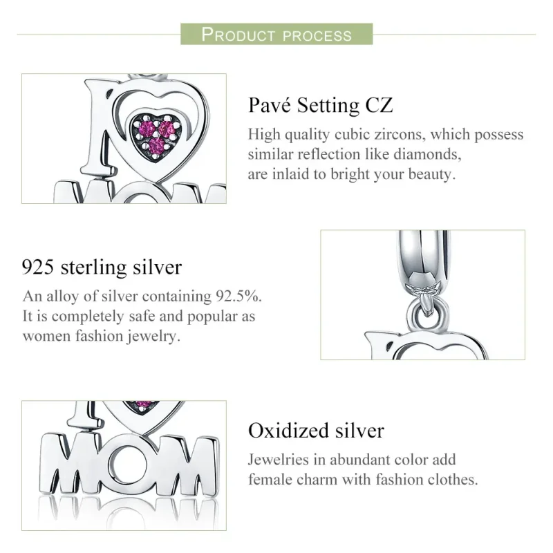 (bilde for) Pandora Style Silver I Love Mom Dangle - SCC420 - Vis 7