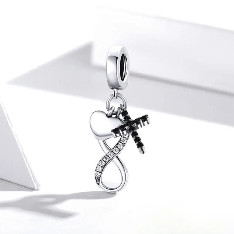 (bilde for) Pandora Style Silver Infinity Cross And Heart Dingle - SCC1713 - Vis 2