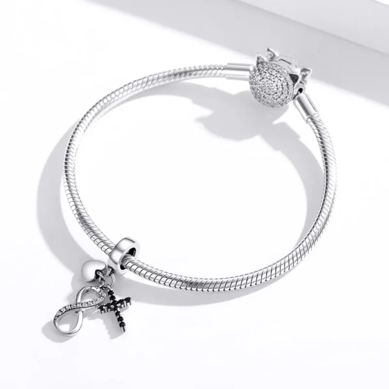 (bilde for) Pandora Style Silver Infinity Cross And Heart Dingle - SCC1713 - Vis 3