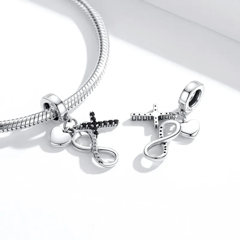 (bilde for) Pandora Style Silver Infinity Cross And Heart Dingle - SCC1713 - Vis 4