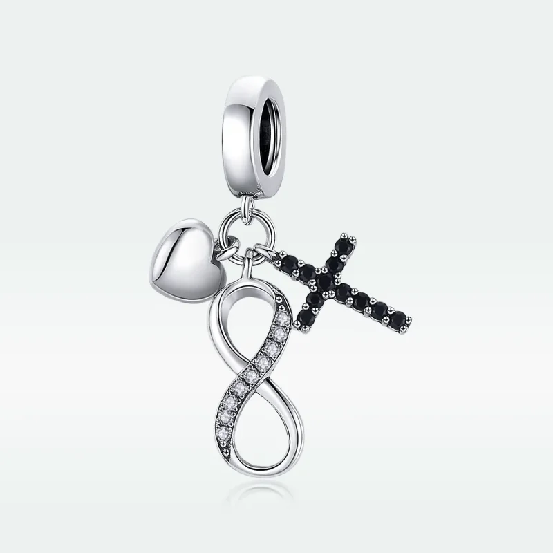 (bilde for) Pandora Style Silver Infinity Cross And Heart Dingle - SCC1713 - Vis 5