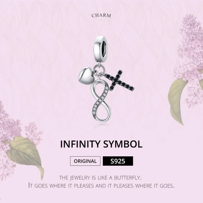 (bilde for) Pandora Style Silver Infinity Cross And Heart Dingle - SCC1713 - Vis 6