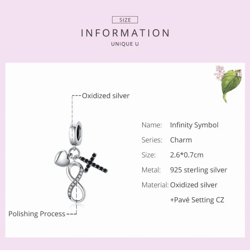 (bilde for) Pandora Style Silver Infinity Cross And Heart Dingle - SCC1713 - Vis 7