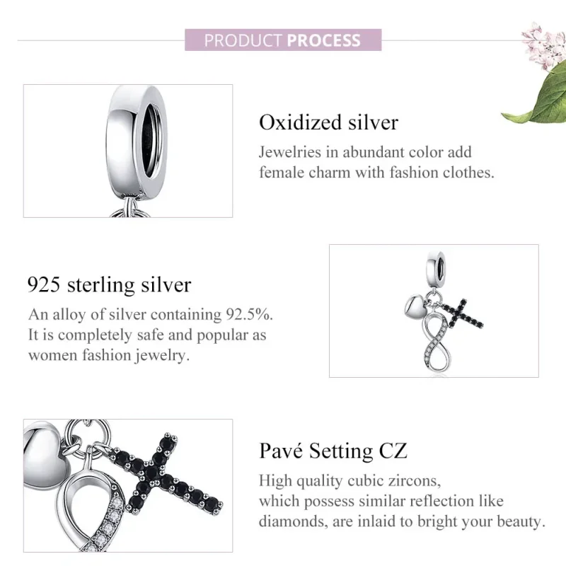 (bilde for) Pandora Style Silver Infinity Cross And Heart Dingle - SCC1713 - Vis 8