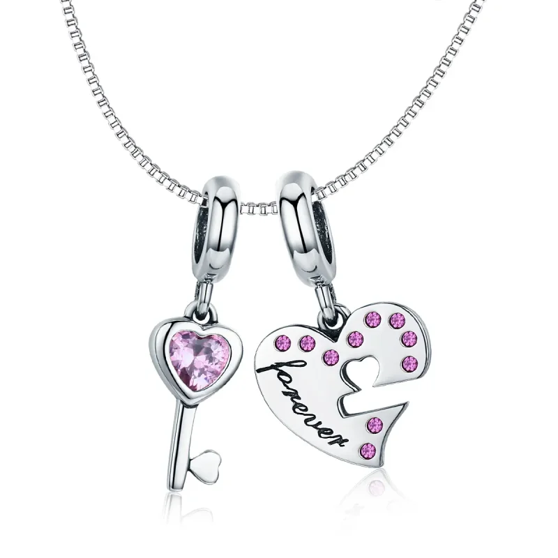 (bilde for) Pandora Style Silver Key of heart Dangle - SCC638 - Vis 2