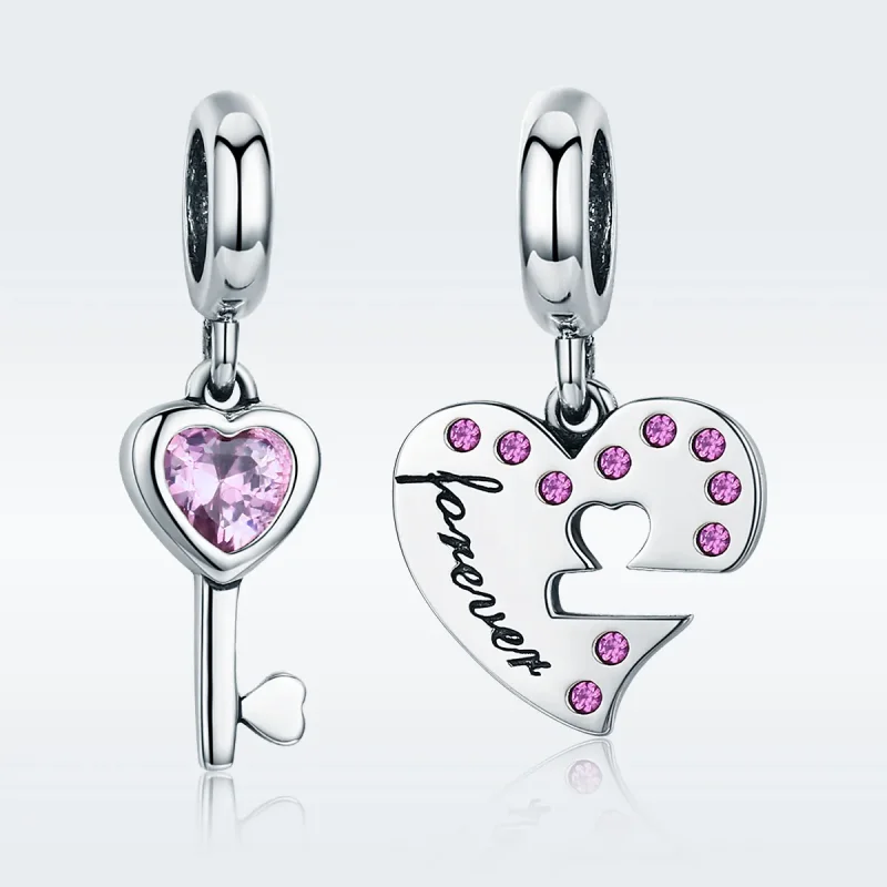 (bilde for) Pandora Style Silver Key of heart Dangle - SCC638 - Vis 3