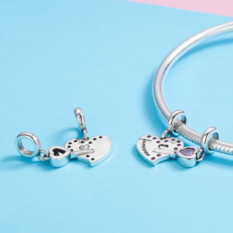 (bilde for) Pandora Style Silver Key of heart Dangle - SCC638 - Vis 7