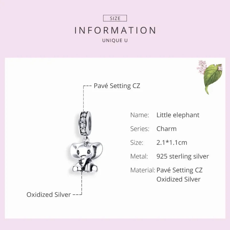 (bilde for) Pandora Style Silver Little Elephant Dangle - SCC1338 - Vis 7