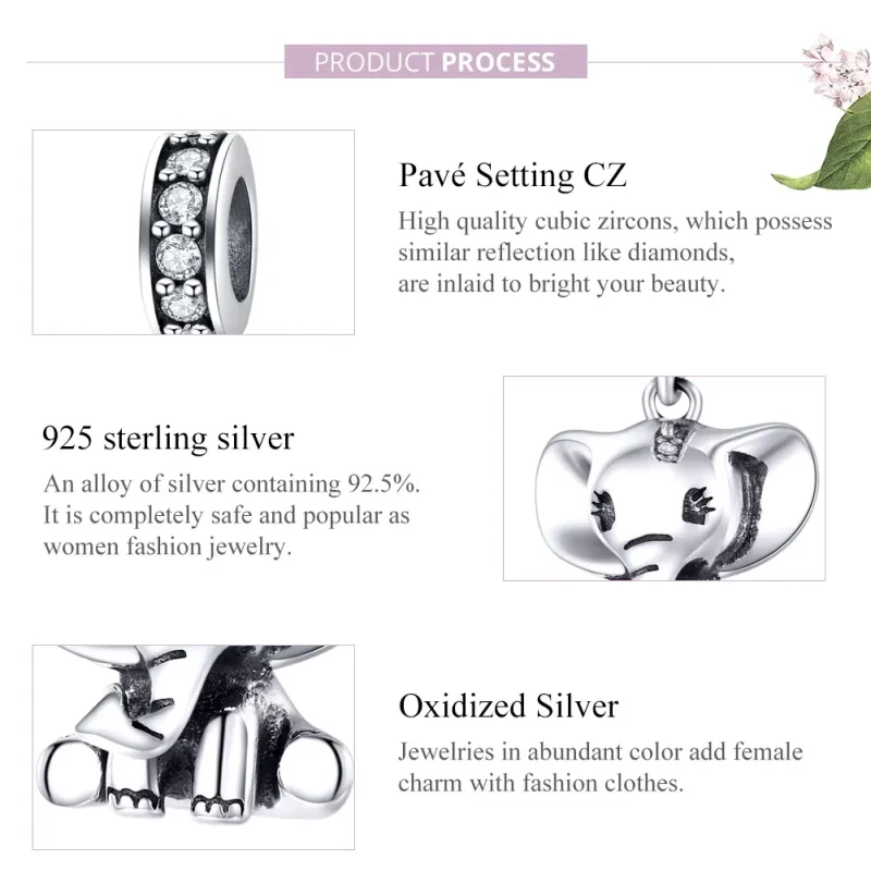 (bilde for) Pandora Style Silver Little Elephant Dangle - SCC1338 - Vis 8