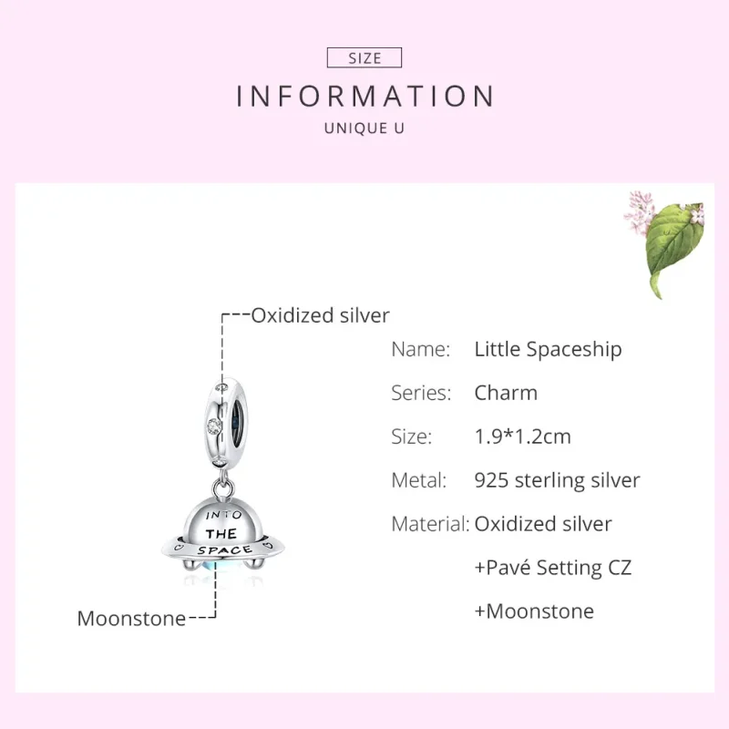 (bilde for) Pandora Style Silver Little Spaceship Dangle - SCC1696 - Vis 7