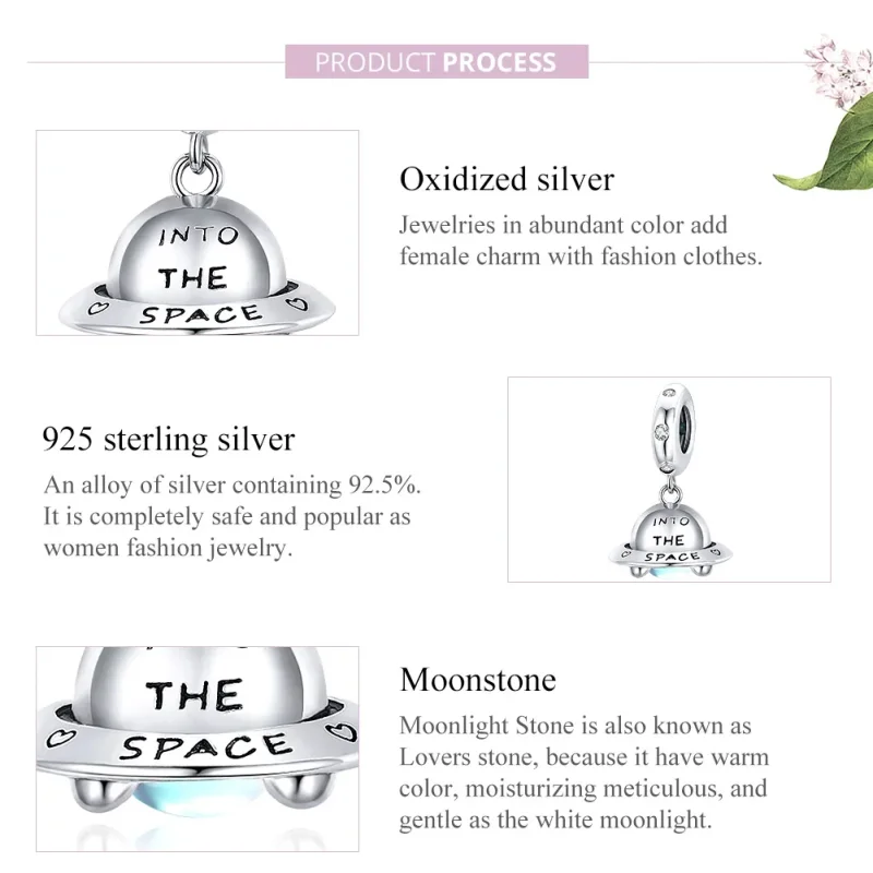 (bilde for) Pandora Style Silver Little Spaceship Dangle - SCC1696 - Vis 8