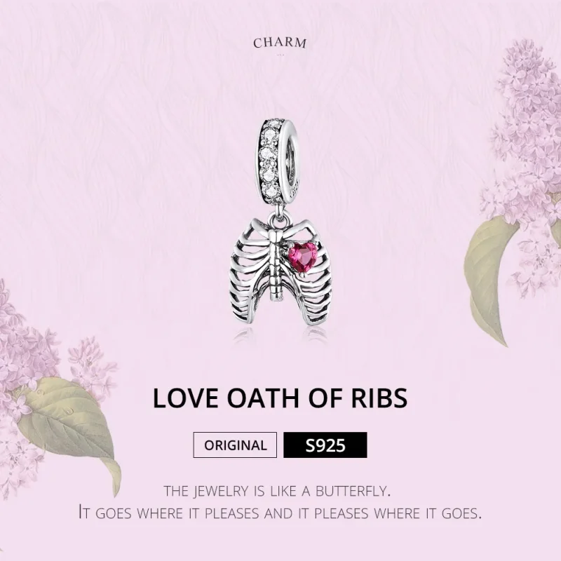 (bilde for) Pandora Style Silver Love Oath of Ribs Dangle - SCC1459 - Vis 6