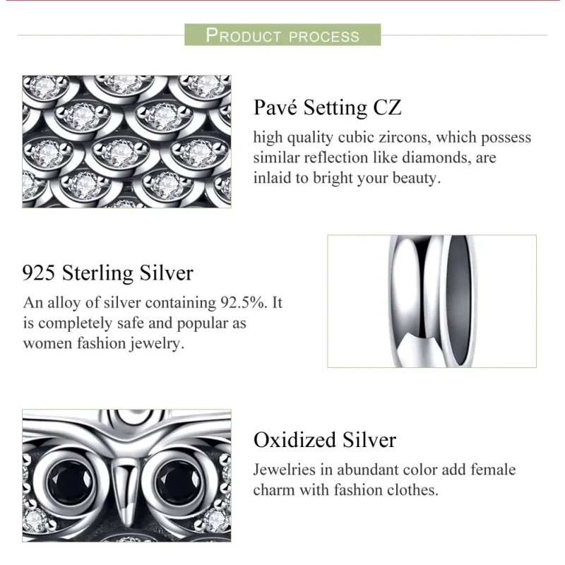 (bilde for) Pandora Style Silver Lovely Owl Dangle - SCC949 - Vis 7