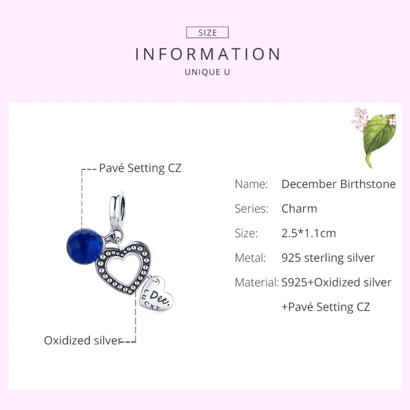 (bilde for) Pandora Style Silver Lucky December Dangle - SCC1721 - Vis 6