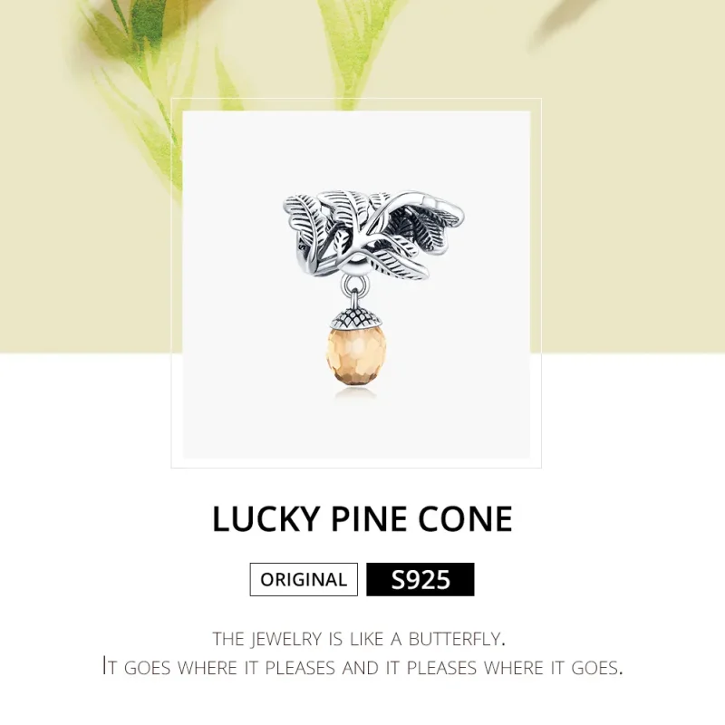 (bilde for) Pandora Style Silver Lucky Pine Cone Dangle - BSC336 - Vis 6