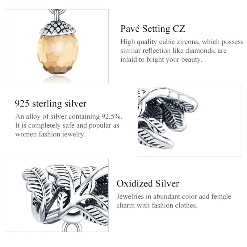 (bilde for) Pandora Style Silver Lucky Pine Cone Dangle - BSC336 - Vis 7