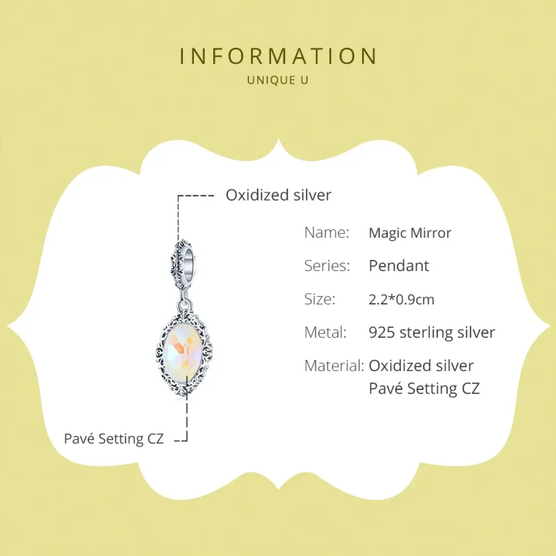 (bilde for) Pandora Style Silver Magic Mirror Dangle - SCC1815 - Vis 6