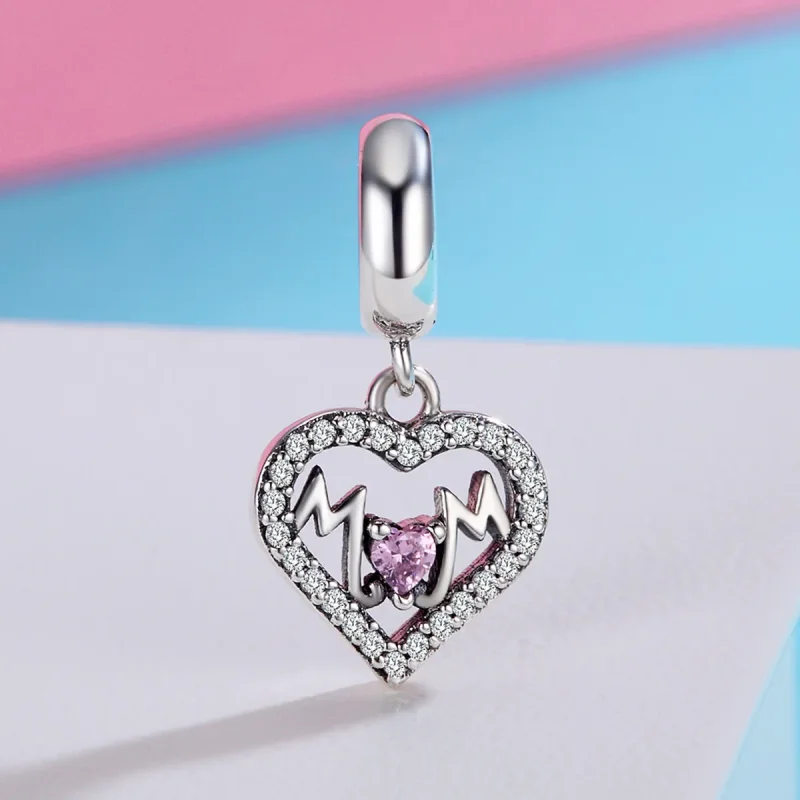 (bilde for) Pandora Style Silver Mom Heart Dangle - SCC392 - Vis 3