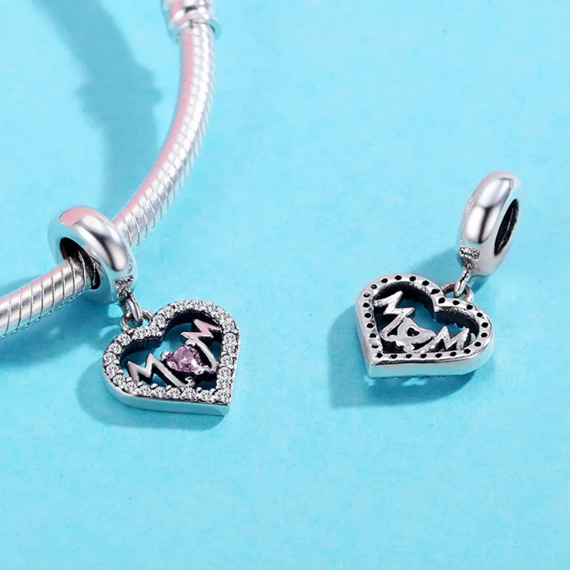 (bilde for) Pandora Style Silver Mom Heart Dangle - SCC392 - Vis 5