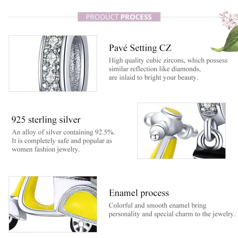 (bilde for) Pandora Style Silver Motorcycle Dangle - BSC136 - Vis 8