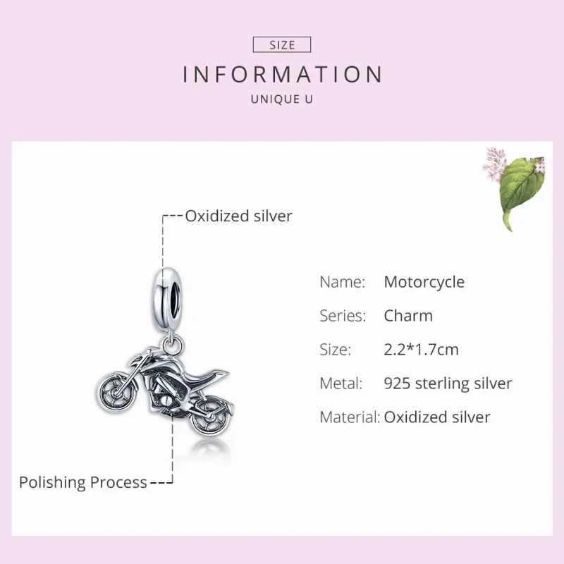 (bilde for) Pandora Style Silver Motorcycle Dangle - SCC1712 - Vis 6