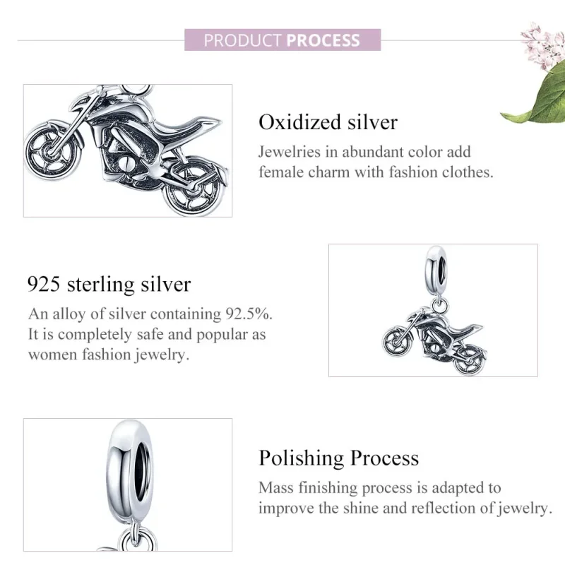 (bilde for) Pandora Style Silver Motorcycle Dangle - SCC1712 - Vis 7