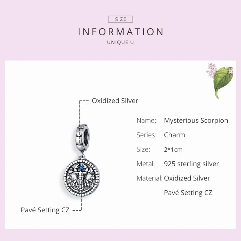 (bilde for) Pandora Style Silver Mysterious Scorpion Dangle - SCC1503 - Vis 7
