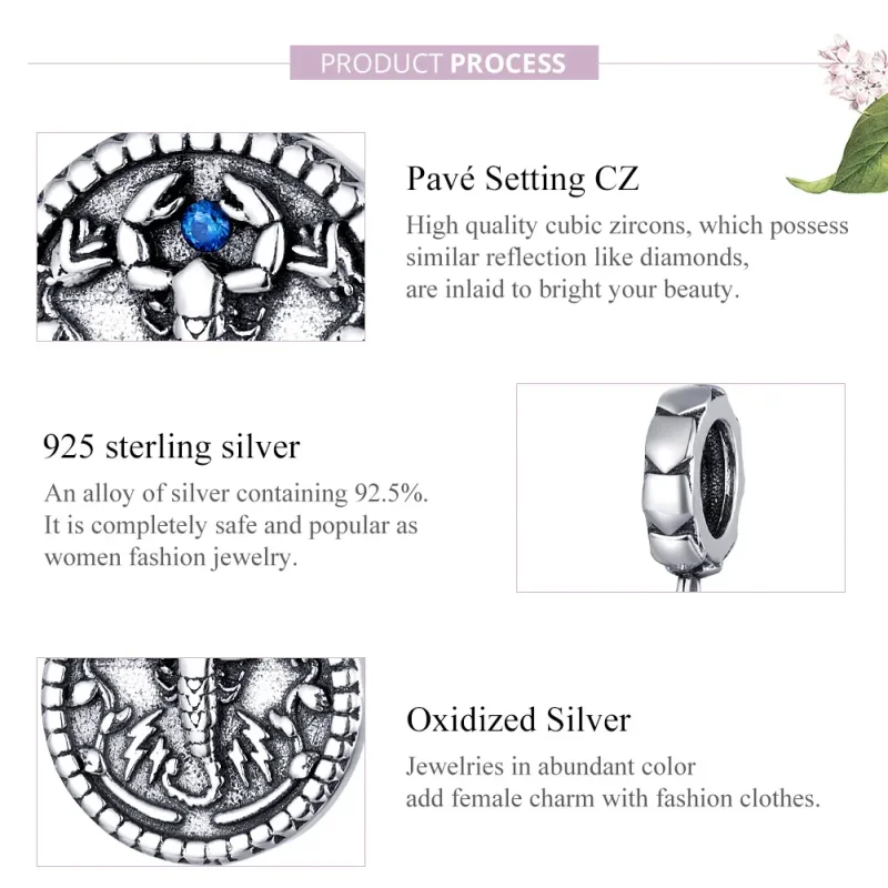 (bilde for) Pandora Style Silver Mysterious Scorpion Dangle - SCC1503 - Vis 8