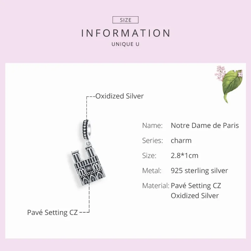 (bilde for) Pandora Style Silver Notre Dame De Paris Dangle - SCC1328 - Vis 7