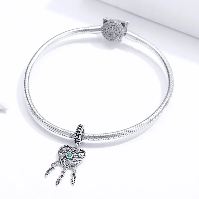 (bilde for) Pandora Style Silver Openwork Family Tree Heart Dingle - SCC1445 - Vis 3