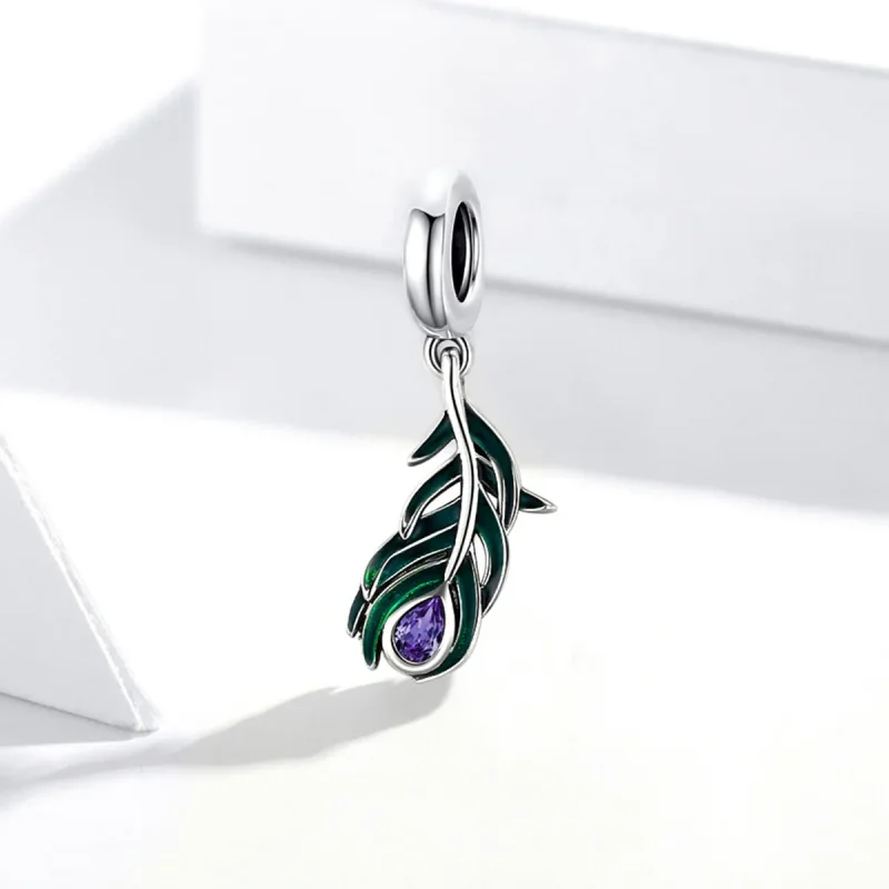 (bilde for) Pandora Style Silver Peakok Feather Dingle - SCC1704 - Vis 2
