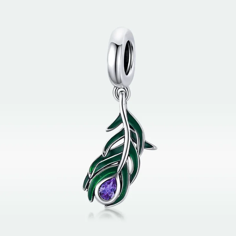 (bilde for) Pandora Style Silver Peakok Feather Dingle - SCC1704 - Vis 5