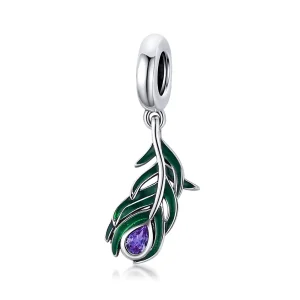(bilde for) Pandora Style Silver Peakok Feather Dingle - SCC1704