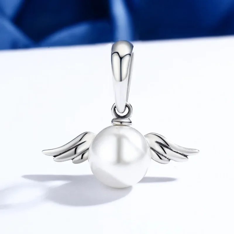 (bilde for) Pandora Style Silver Pearl Angel Wings Dangle - SCC381 - Vis 3