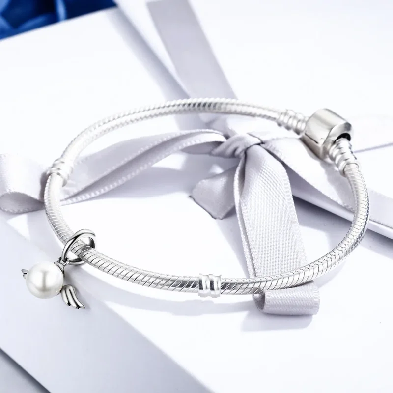 (bilde for) Pandora Style Silver Pearl Angel Wings Dangle - SCC381 - Vis 4