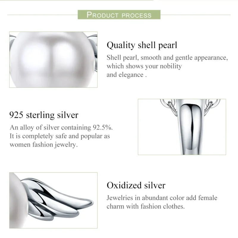 (bilde for) Pandora Style Silver Pearl Angel Wings Dangle - SCC381 - Vis 6