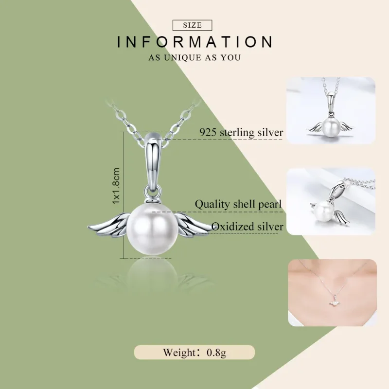 (bilde for) Pandora Style Silver Pearl Angel Wings Dangle - SCC381 - Vis 7