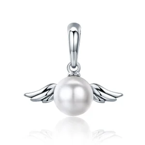 (bilde for) Pandora Style Silver Pearl Angel Wings Dangle - SCC381