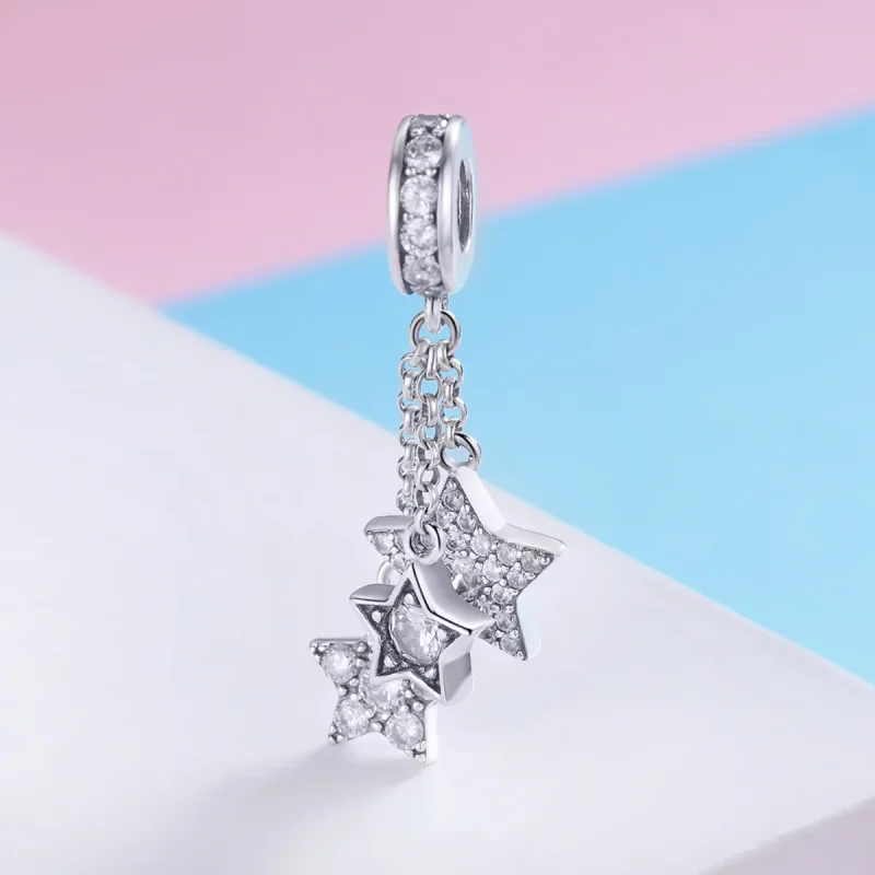 (bilde for) Pandora Style Silver Pentagrams Dangle - SCC881 - Vis 2