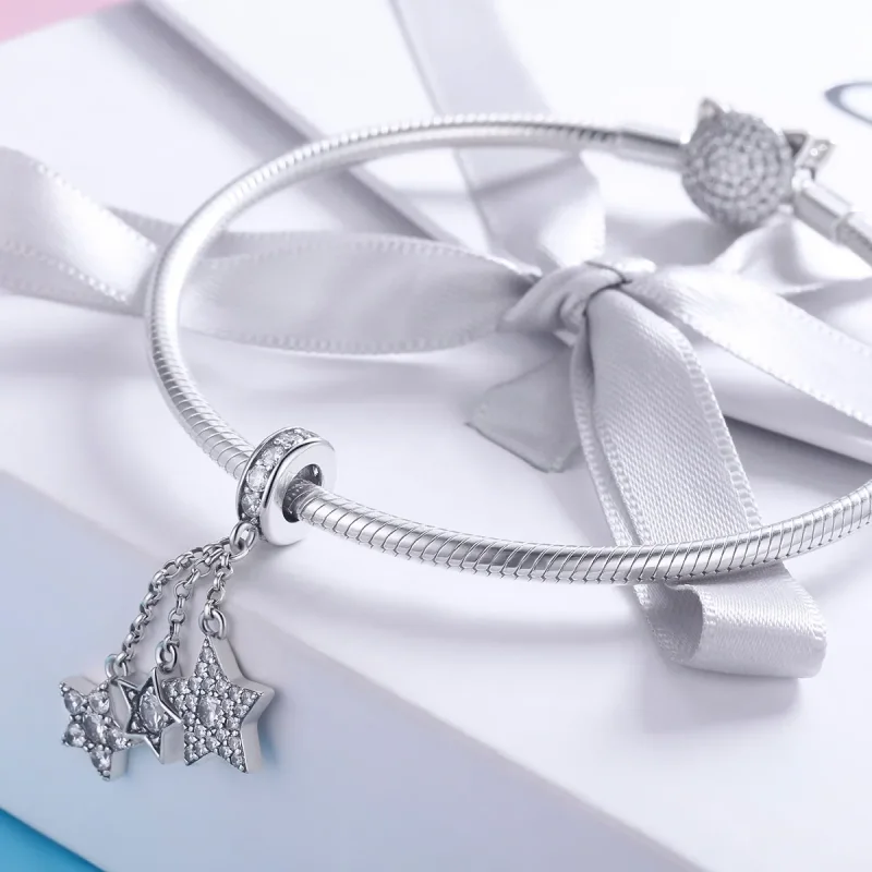 (bilde for) Pandora Style Silver Pentagrams Dangle - SCC881 - Vis 3