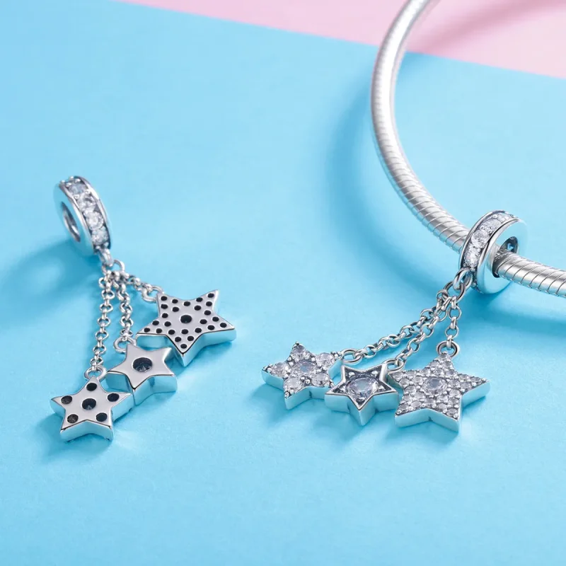 (bilde for) Pandora Style Silver Pentagrams Dangle - SCC881 - Vis 4