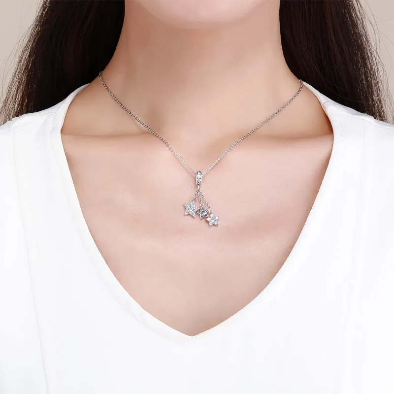 (bilde for) Pandora Style Silver Pentagrams Dangle - SCC881 - Vis 5