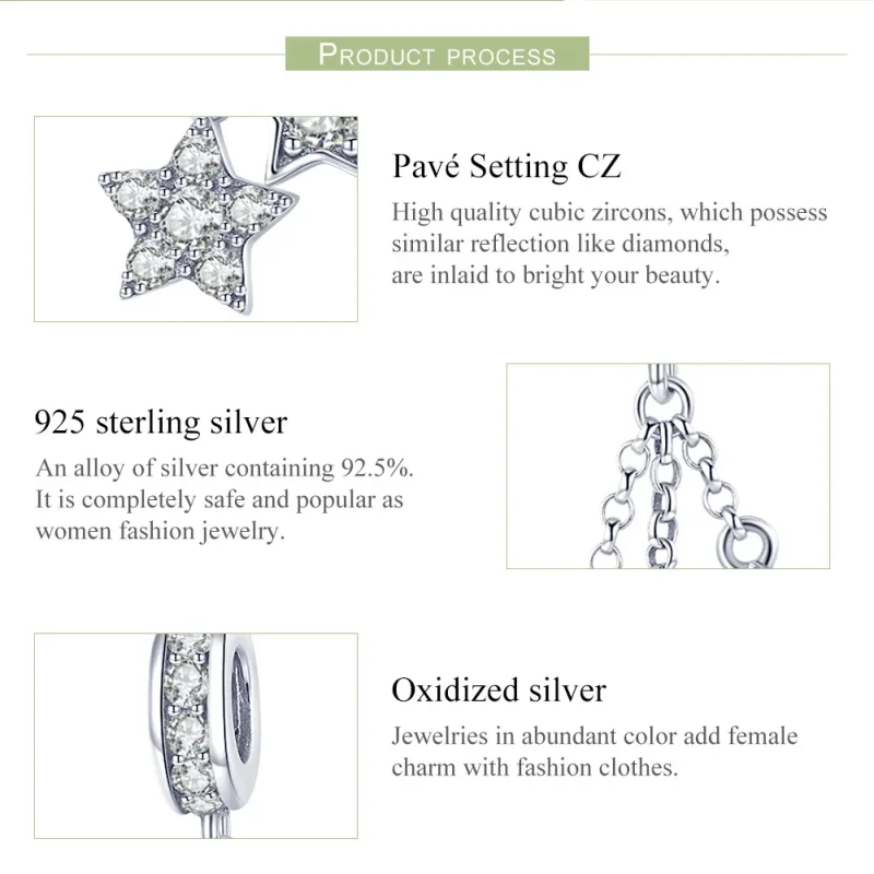 (bilde for) Pandora Style Silver Pentagrams Dangle - SCC881 - Vis 7