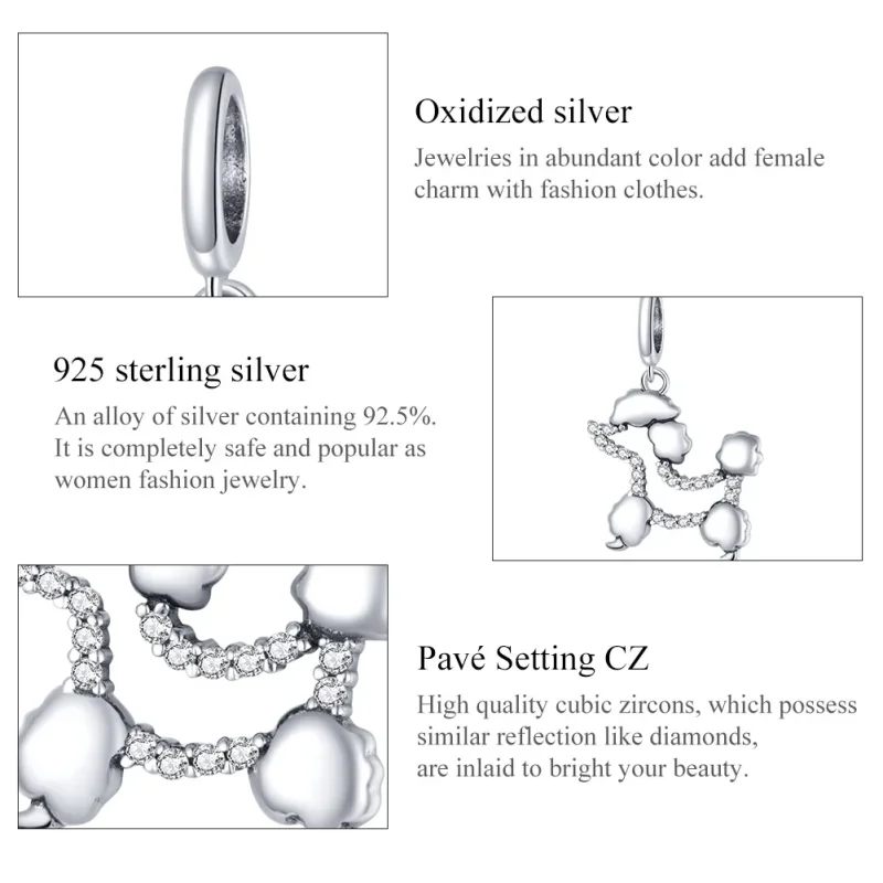(bilde for) Pandora Style Silver Poodle Silhouette Dangle - SCC1681 - Vis 7
