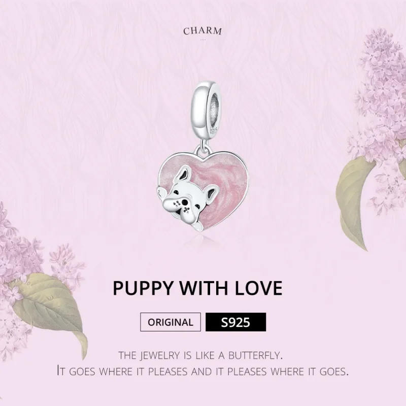 (bilde for) Pandora Style Silver Puppy With Love Dangle - BSC360 - Vis 6
