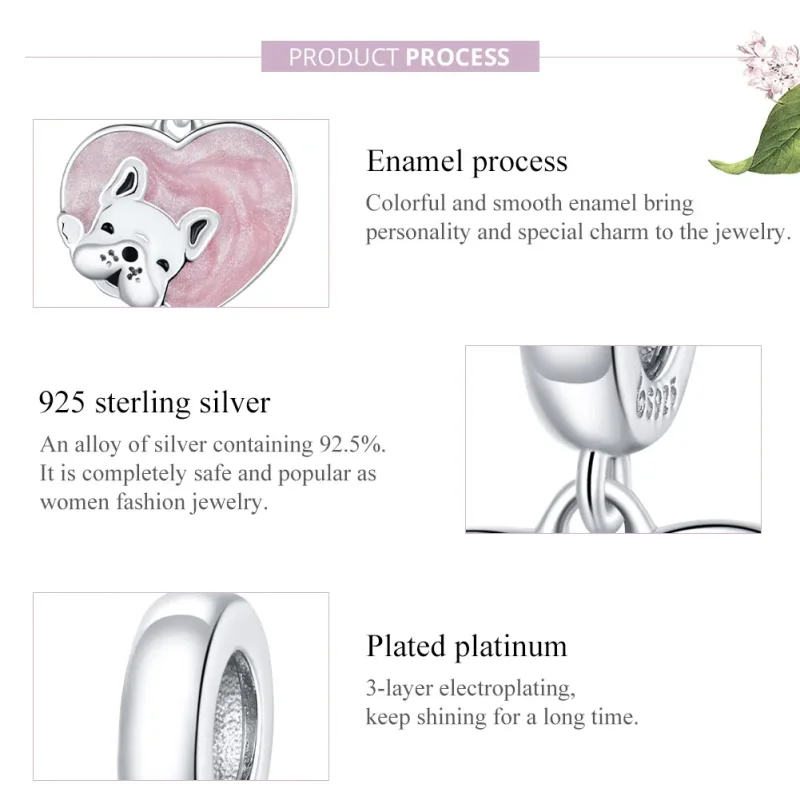 (bilde for) Pandora Style Silver Puppy With Love Dangle - BSC360 - Vis 8