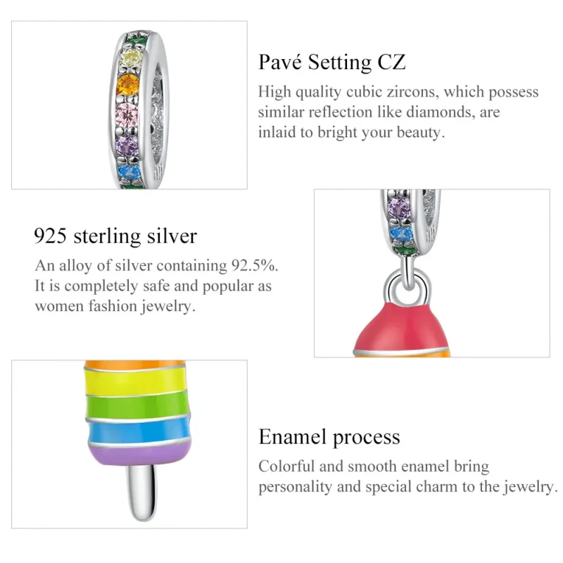 (bilde for) Pandora Style Silver Rainbow Ice Cream Dangle - BSC351 - Vis 7